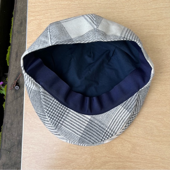 Anthony Peto Wool Plaid Flat Cap in Cream & Gray Sz 58 - Picture 5 of 14